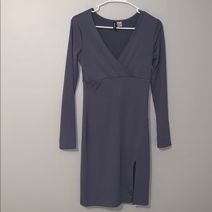 Long-Sleeve Body Con Dress with Leg Slit